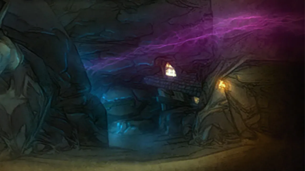 Violet light streaming through the Caverns of Time
