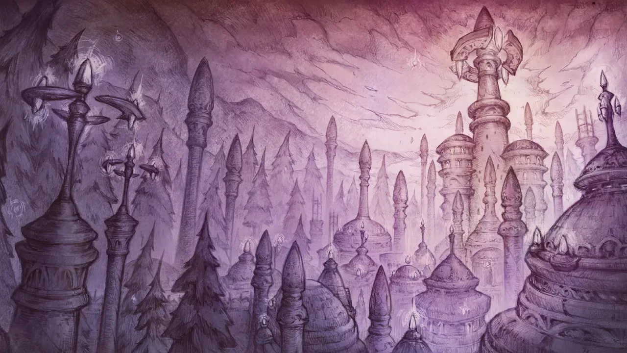 The violet spires and domes of the City of Dalaran