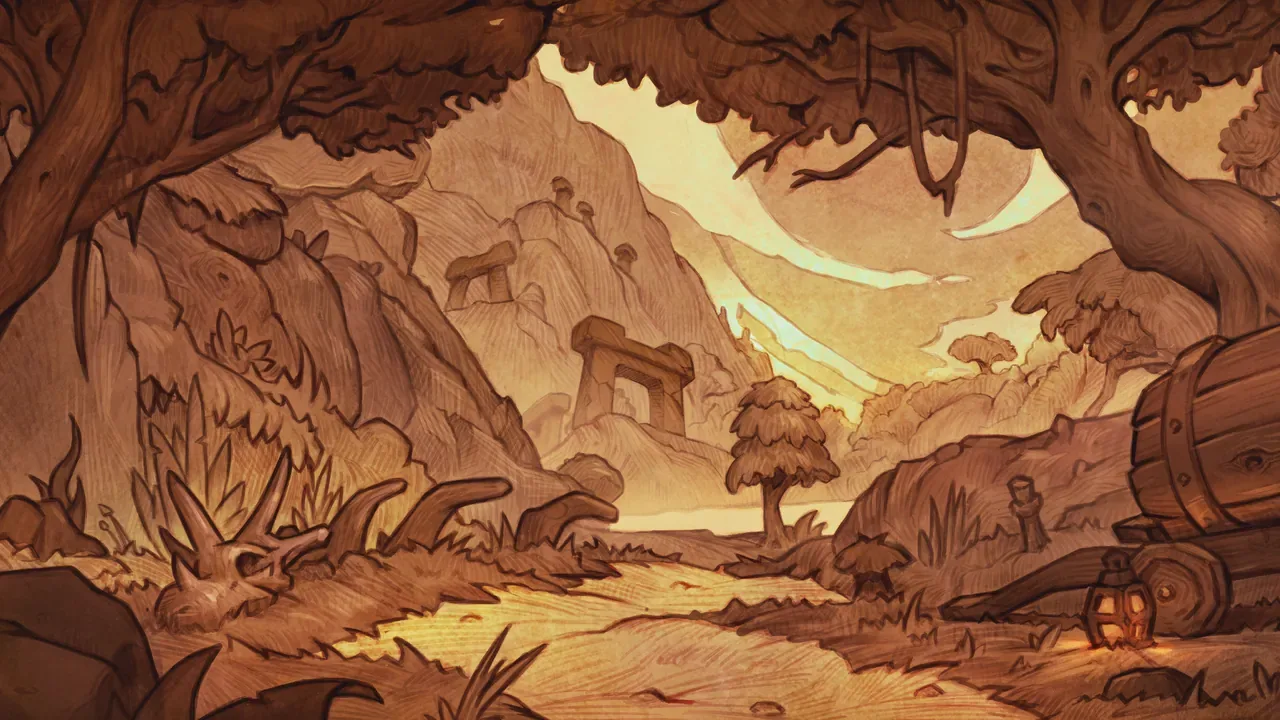 Titan stone arches above a dig camp in a Wetlands valley