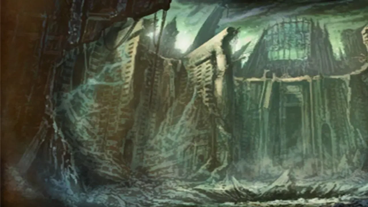 Crumbling draenei tomb walls on the edge of Auchindoun