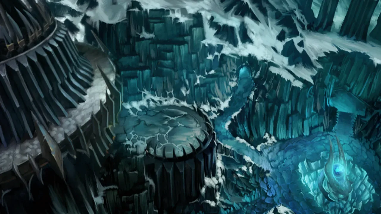 The icy saronite mine of the Pit of Saron beneath Icecrown Citadel