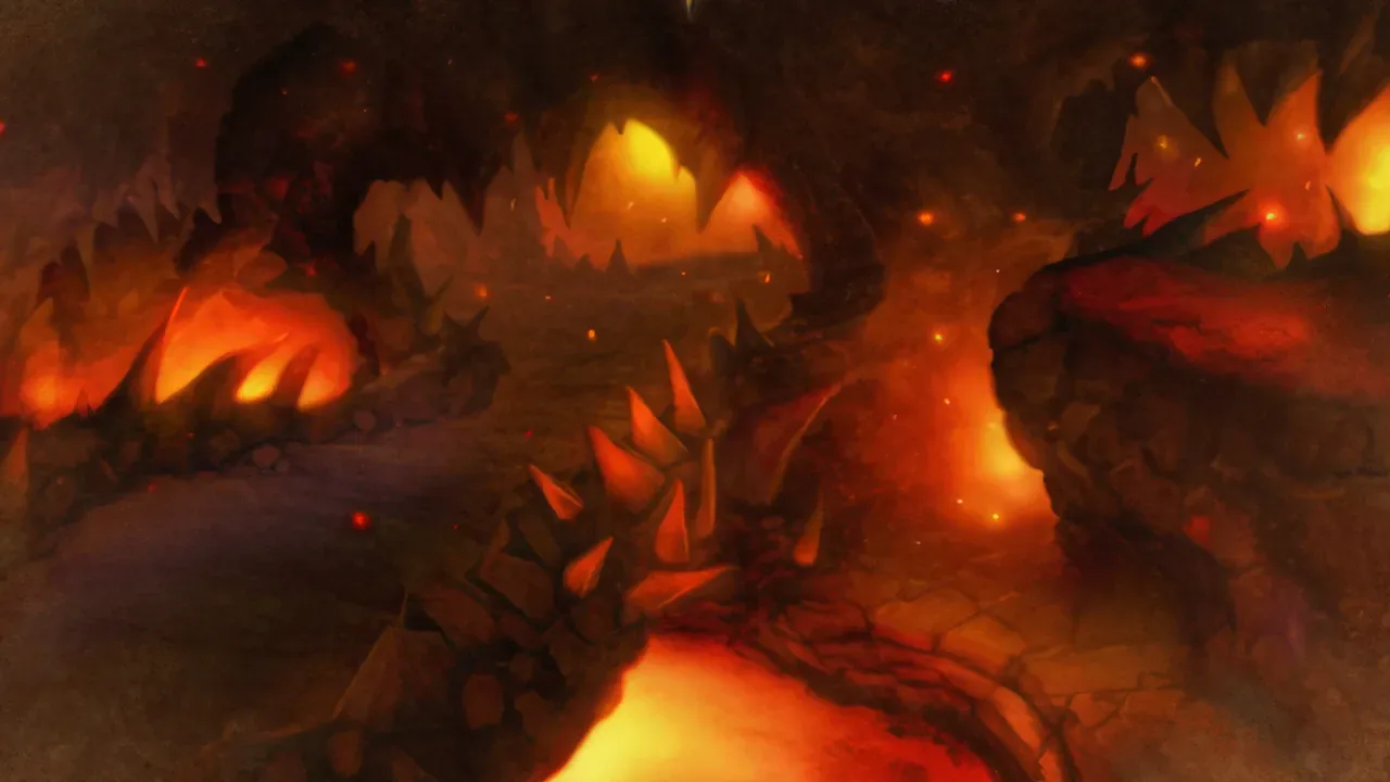 Molten rock and lava pools in the caverns beneath Orgrimmar
