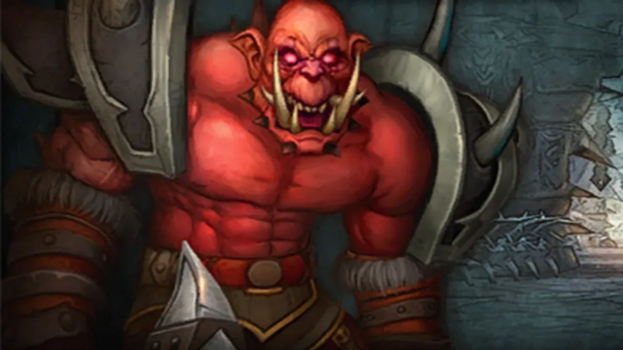 A fel orc warlord before the walls of Hellfire Citadel