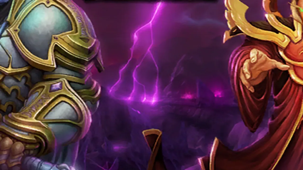 Ein Draenei und ein Blutelf vor dem Teufelssturm des Auges des Sturms