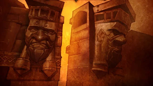Giant Dark Iron statues guarding a forge gate in Blackrock Depths