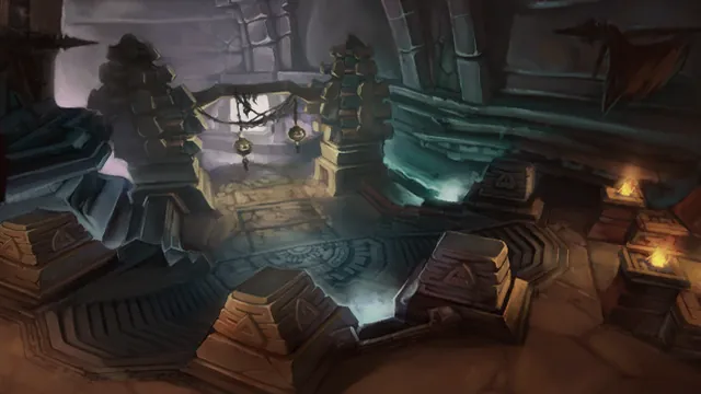 Stone stairs and Drakkari carvings inside Drak'Tharon Keep