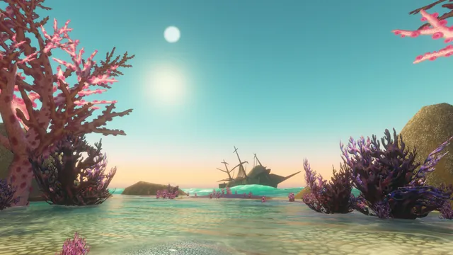 Coral and a wrecked ship around the Drowned City