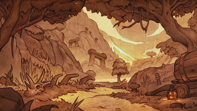 Titan stone arches above a dig camp in a Wetlands valley