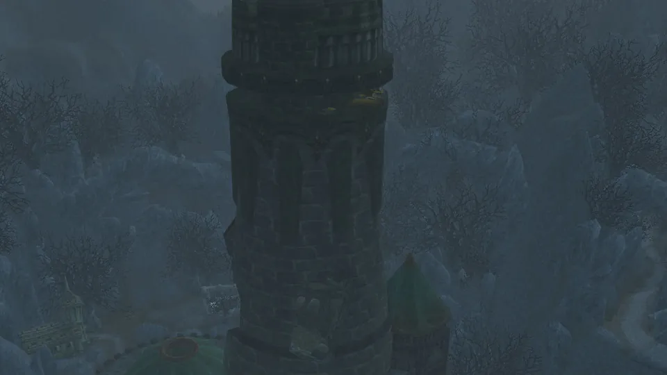 La torre de Medivh alzándose de la niebla del Paso de la Muerte