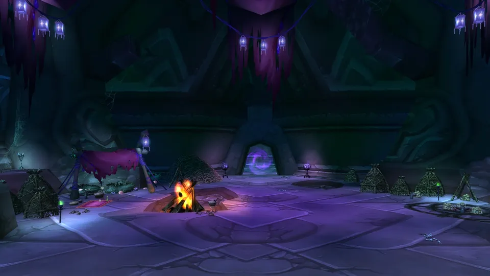 Purple-lit arakkoa halls in the Sethekk wing