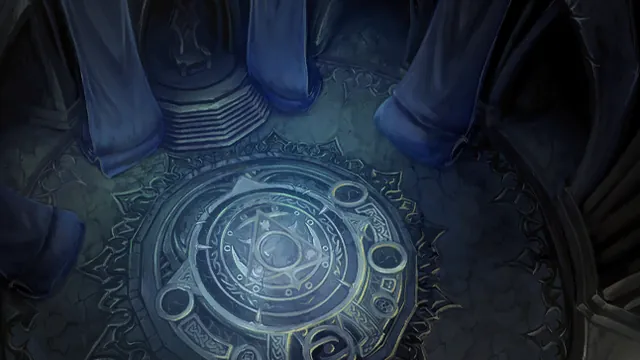 Frostmourne's dark chamber, a runic seal set in its floor