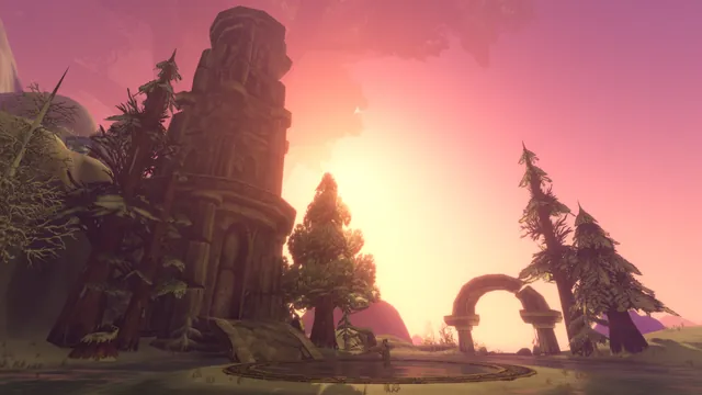 Ancient ruins on Hyjal Summit at sunset