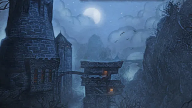 Karazhan's tower under a full moon, watched by a raven