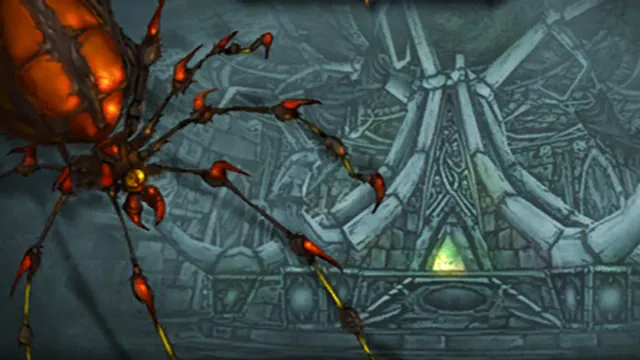 A giant spider before the webbed halls of Naxxramas