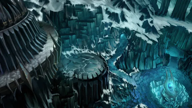 The icy saronite mine of the Pit of Saron beneath Icecrown Citadel