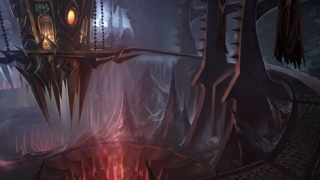 A spiked dark machine glowing red in the Forge of Souls