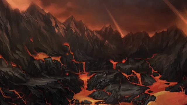 Lava rivers between the volcanic peaks of the Obsidian Sanctum