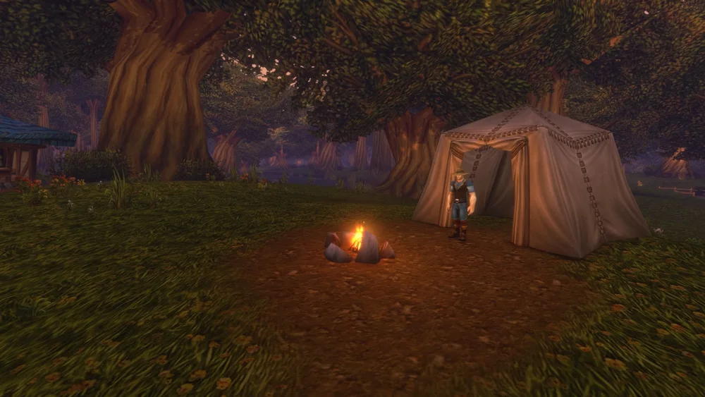 A crafted campsite and campfire in Azeroth