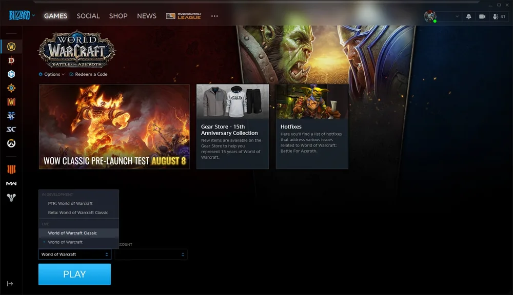 Battle.net launcher in Blizzard’s original 2019 WoW Classic guide