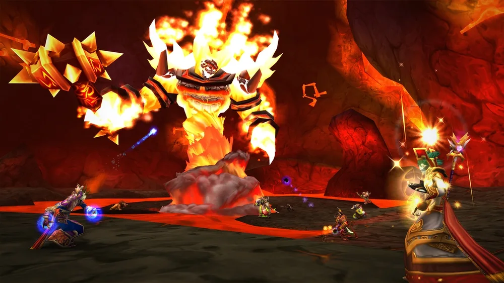 Original WoW Classic Molten Core group facing Ragnaros; raid context for loot trading