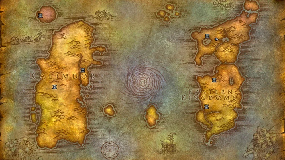 Original WoW Classic guide map of the preserved Eastern Kingdoms and Kalimdor