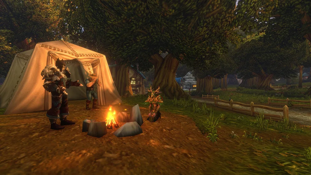 Forever profession camp objects placed around a campfire