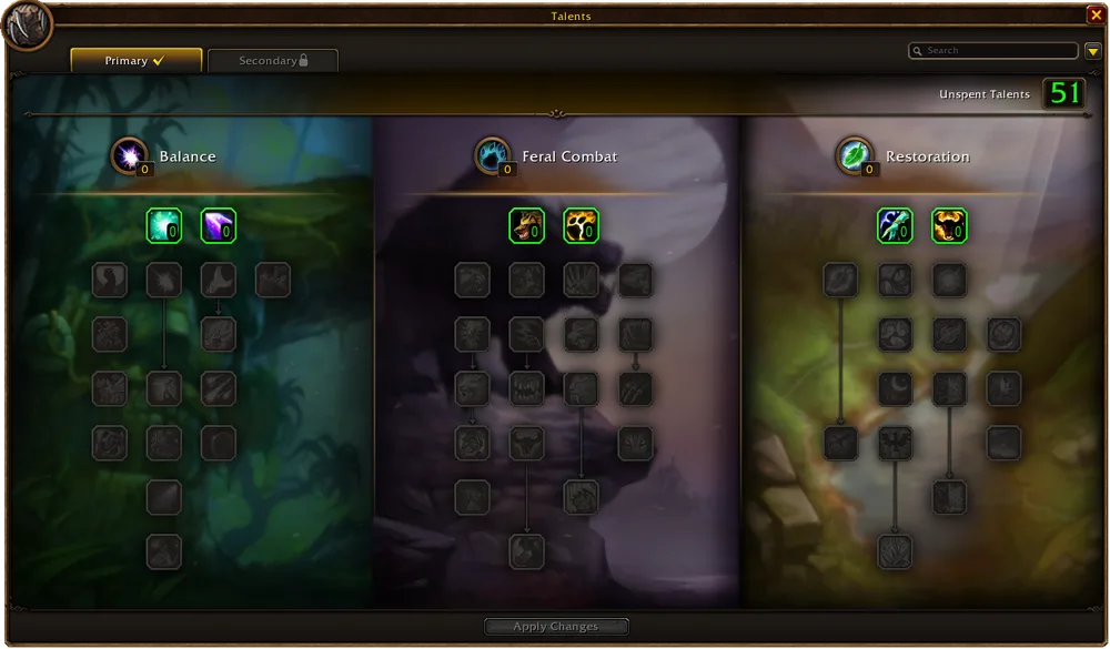 Official Druid talent trees in WoW Forever