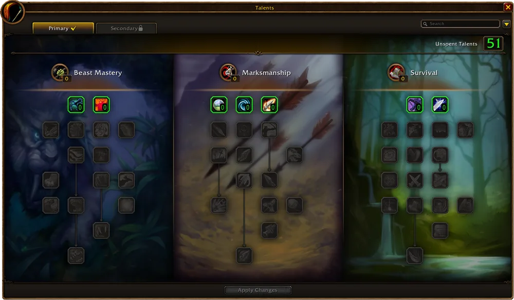 Official Hunter talent trees in WoW Forever