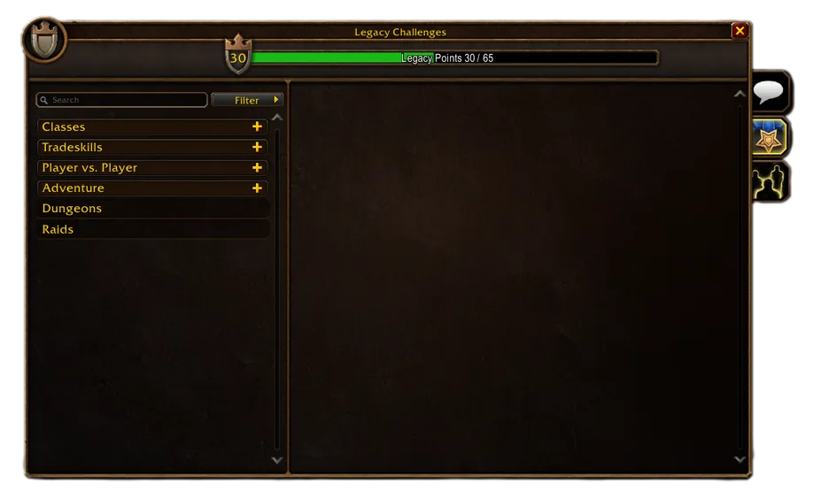 Official Forever Legacy challenge list and account progression interface
