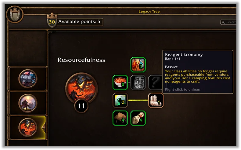 Official Forever Legacy perk-tree interface