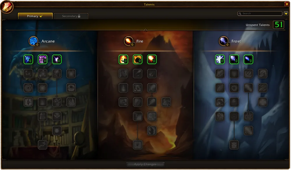 Official Mage talent trees in WoW Forever