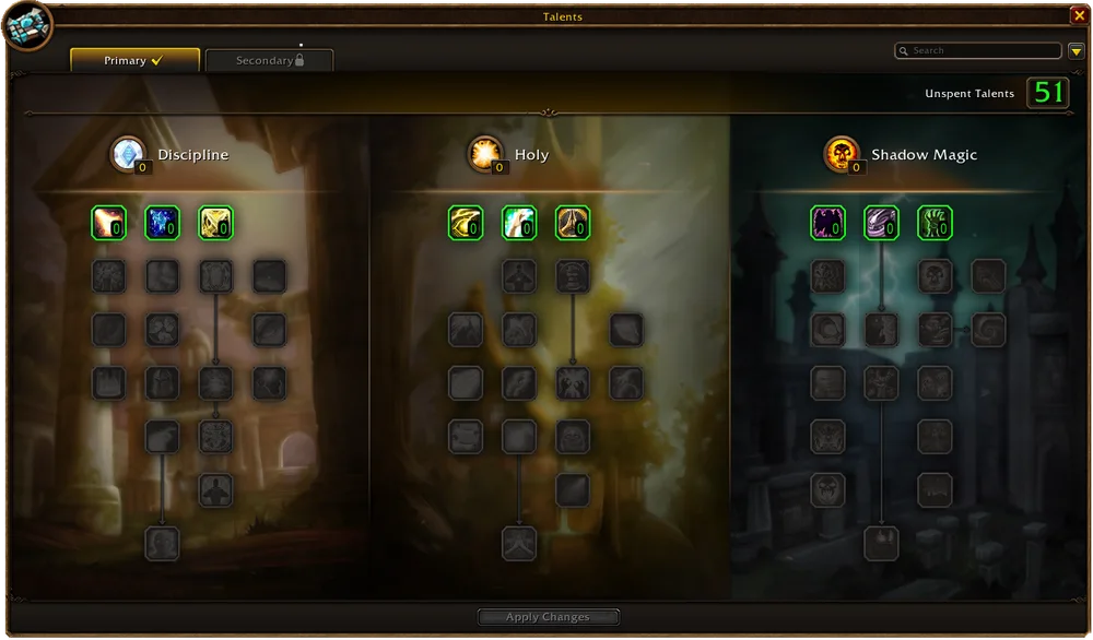 Official Priest talent trees in WoW Forever