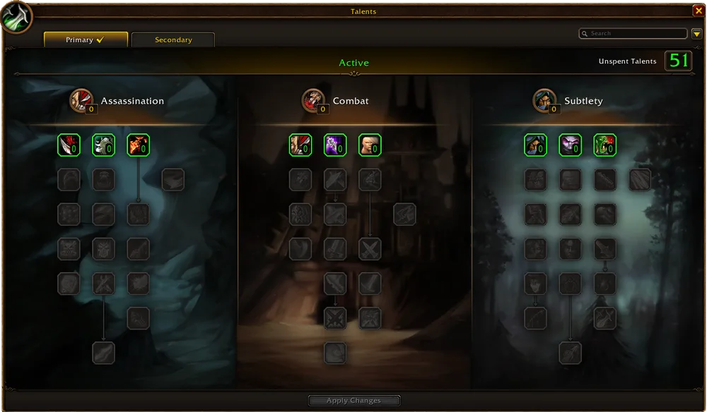 Official Rogue talent trees in WoW Forever