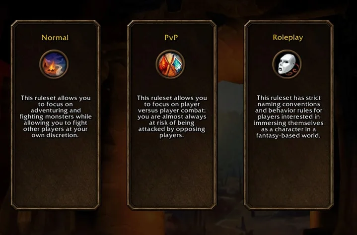 Forever Normal, PvP, and Roleplaying ruleset selection