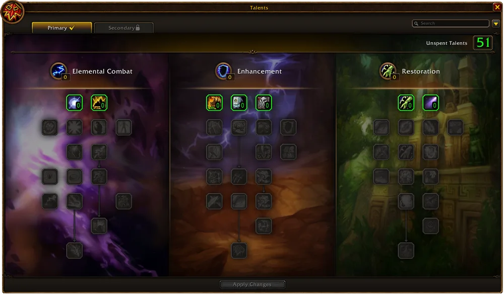 Official Shaman talent trees in WoW Forever