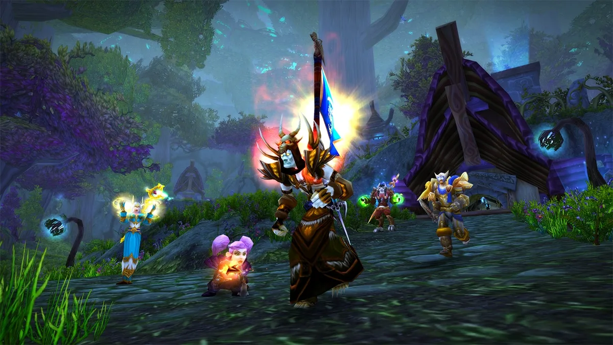 Players fight in a Warsong Gulch battleground