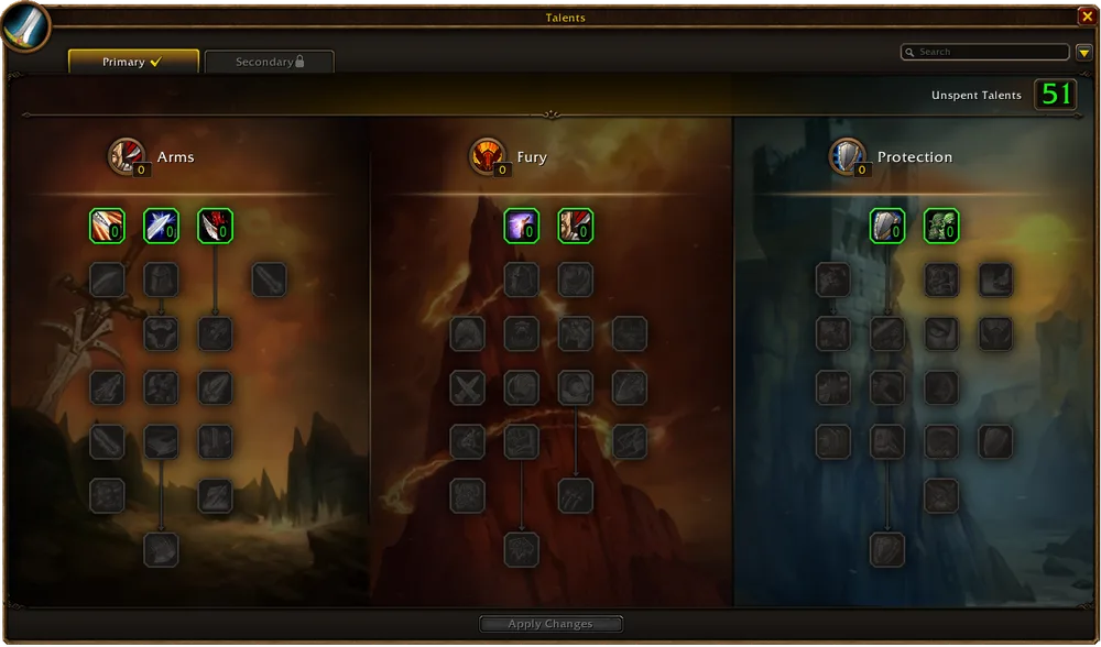 Official Warrior talent trees in WoW Forever