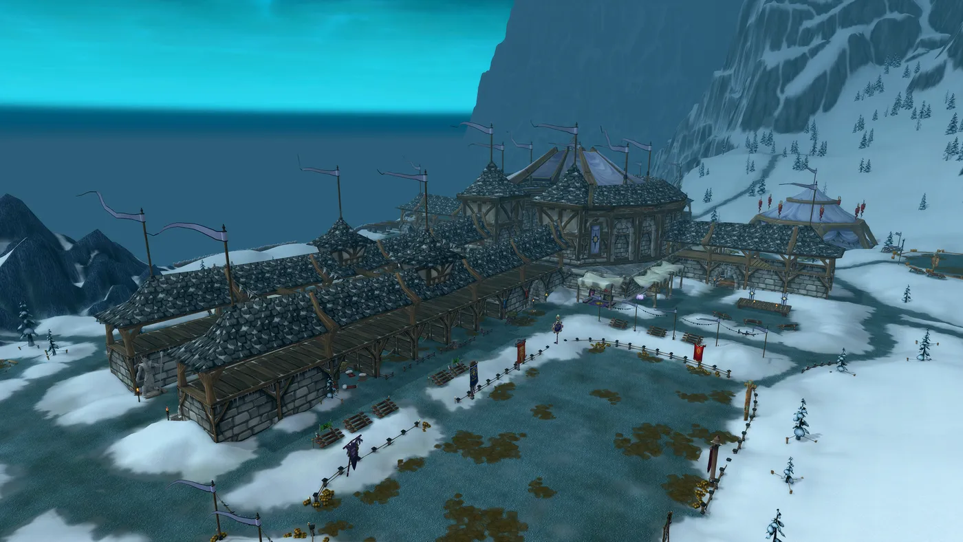 The Argent Tournament grounds and their stands in Icecrown