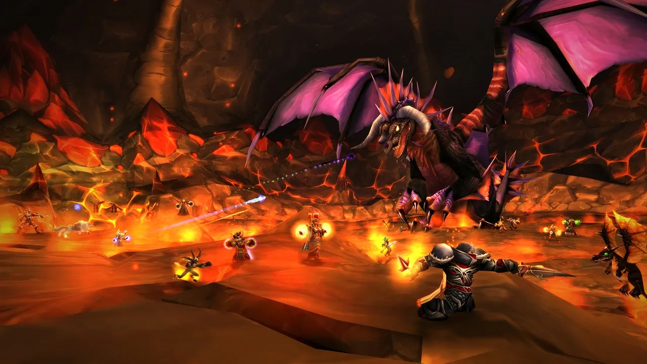 A raid fights Onyxia in her level-80 lair